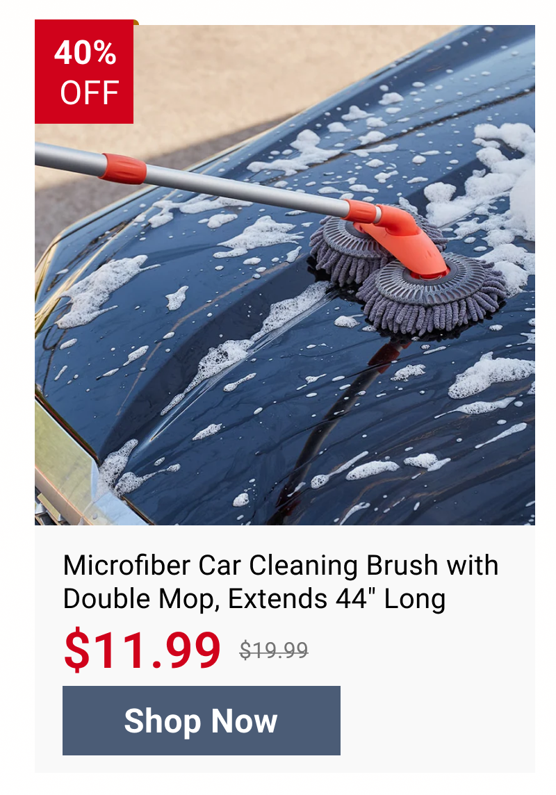Microfiber Car Cleaning Brush with Double Mop, Extends 44" Long