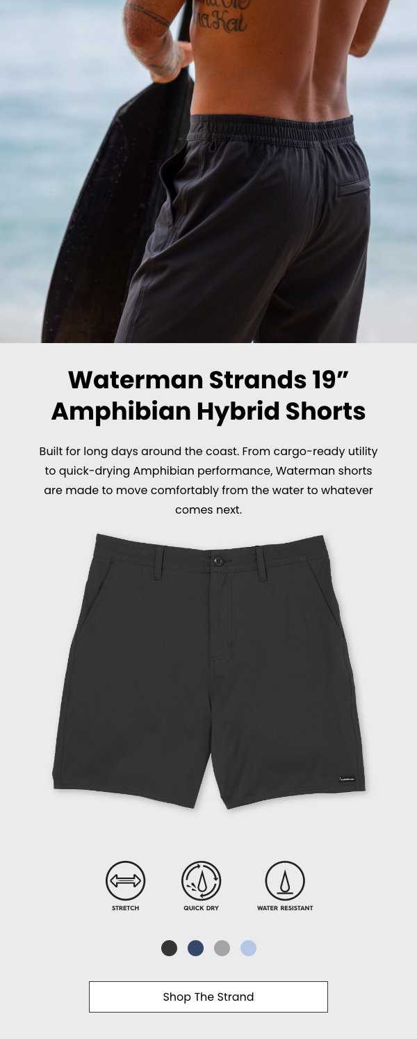 Waterman Strands Amphibian Hybrid Shorts: Built for long days around the coast. 