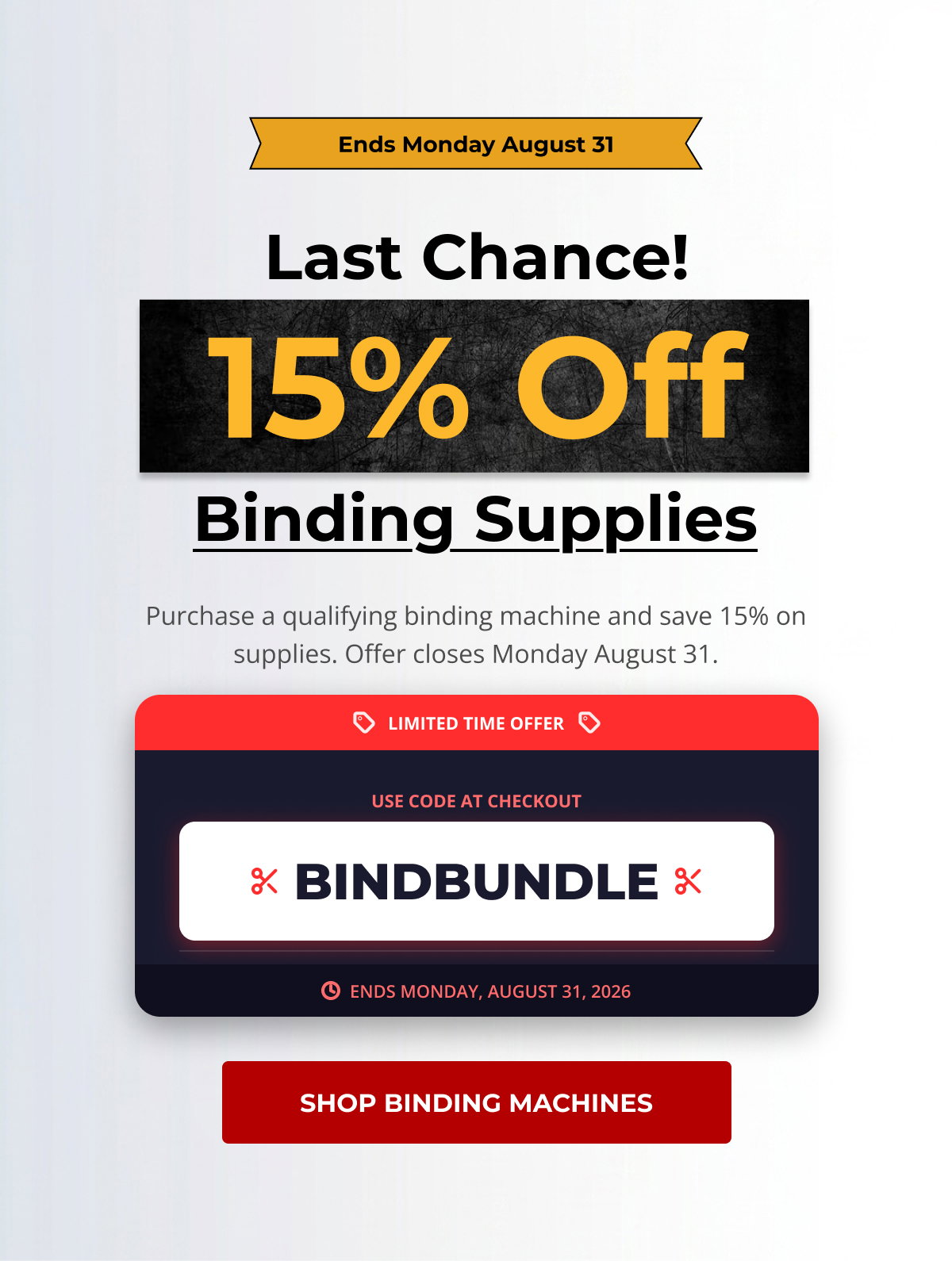 Last Chance — 15% Off Binding Supplies