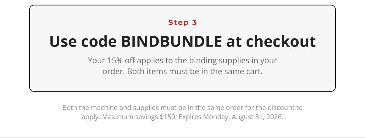Step 3 — Use code BINDBUNDLE at checkout