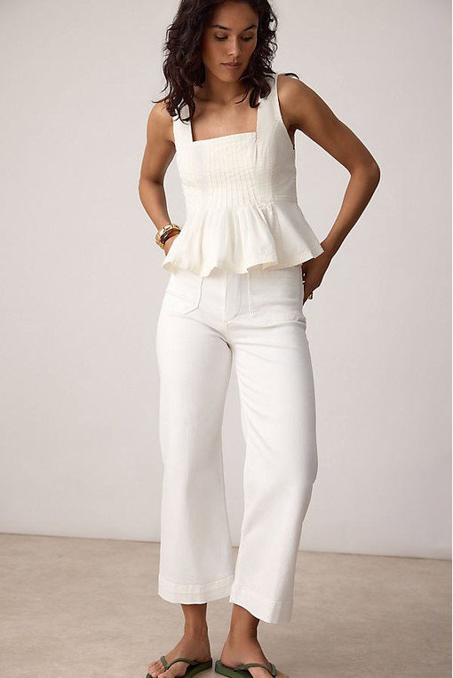 The Colette Denim Cropped Wide-Leg Jeans by Maeve
