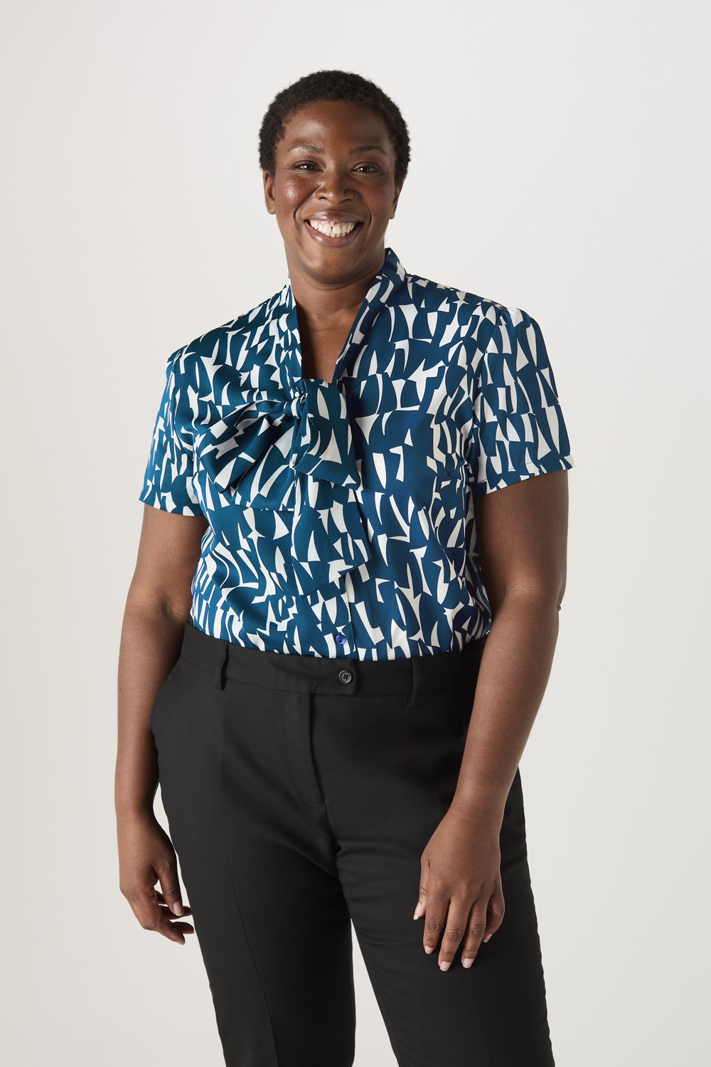 Image of SJ Women's Low Tie Neck Print Blouse, Caribbean Shards
