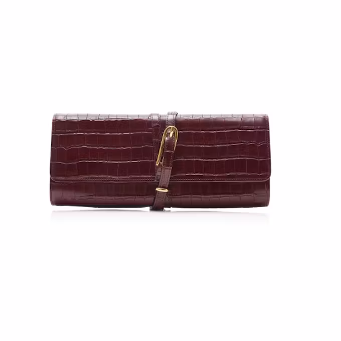 Belted Croc-Embossed Leather Clutch