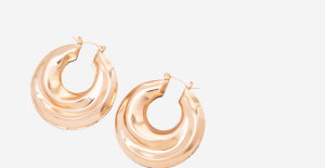 Gold Tone Puff Hoop Earrings