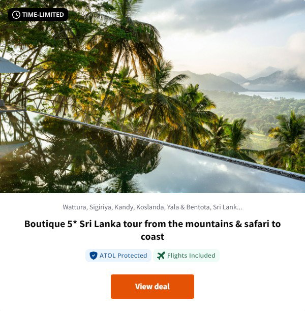 Boutique 5* Sri Lanka tour from the mountains & safari to coast