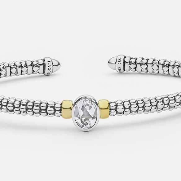 Two-Tone White Topaz Oval Mini Versa Torque Bracelet 