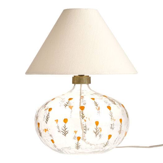 Blown Glass Orb Pressed Poppy Flower Empire Shade Table Lamp
