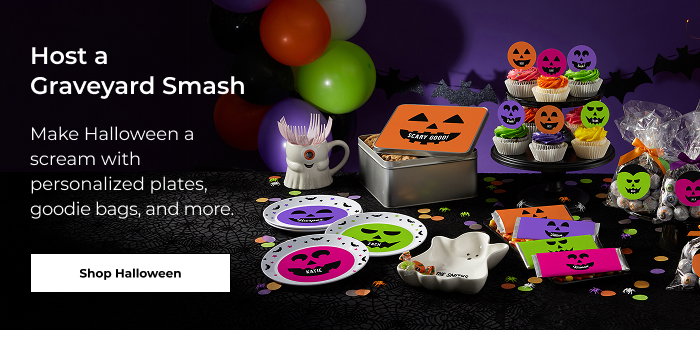Host a Graveyard Smash - Make Halloween a scream with personalized plates, goodie bags, and more.