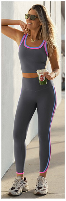 ColorSoft™ Contrast Trim Crop Sports Bra Tank Leggings Set