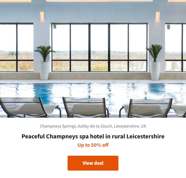 Peaceful Champneys spa hotel in rural Leicestershire