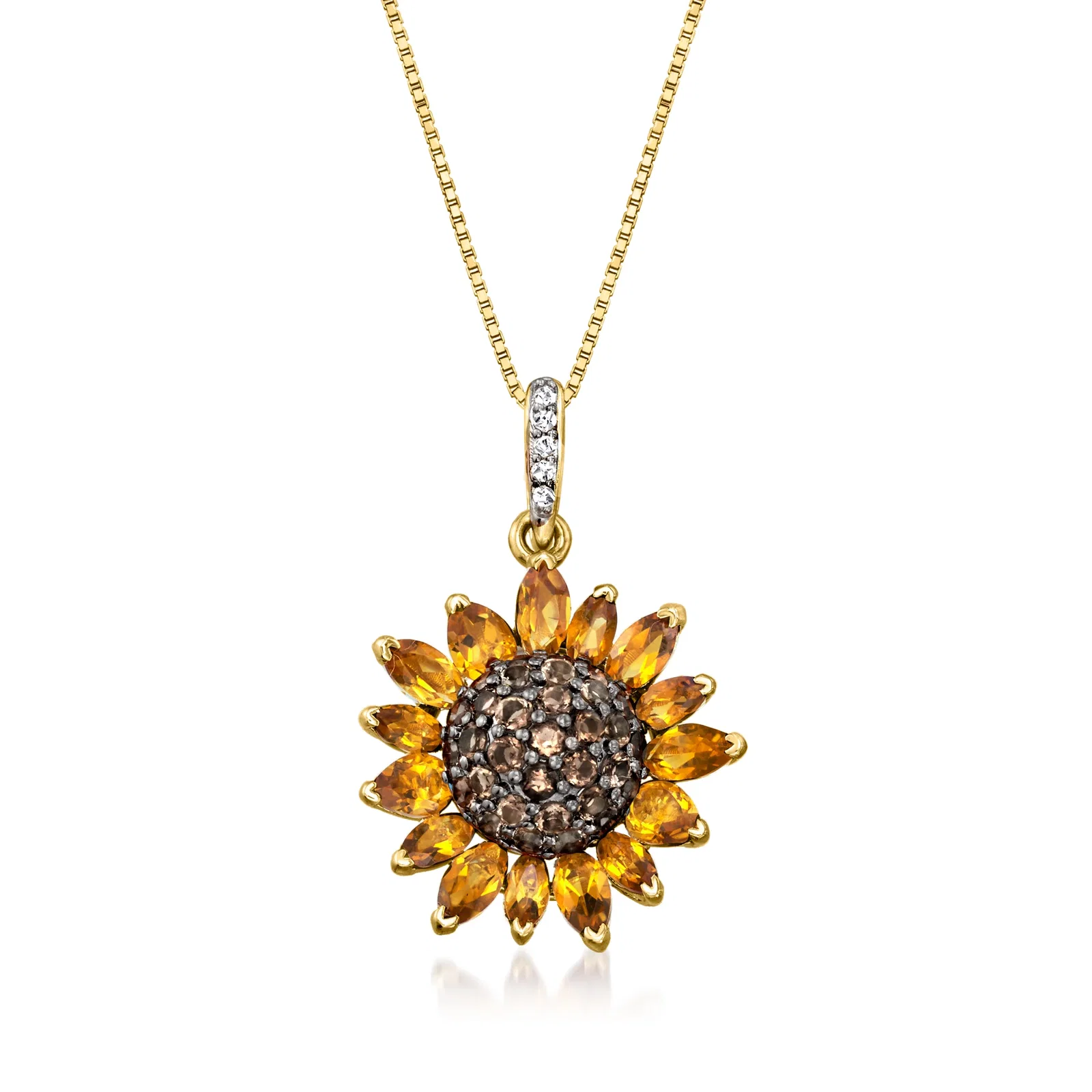 Image of 1.70 ct. t.w. Citrine and .80 ct. t.w. Smoky Quartz and .10 ct. t.w. White Topaz Sunflower Pendant Necklace in 18kt Gold Over Sterling. 18"
