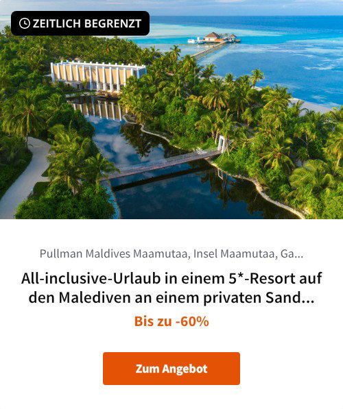 All-inclusive-Urlaub in einem 5*-Resort auf den Malediven an einem privaten Sandstrand