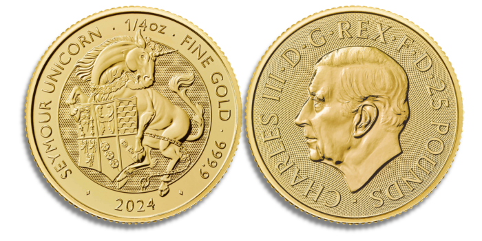 GOLD AT SPOT: 2024 1/4 oz British Gold Tudor Beasts Seymour Unicorn Coin (BU)