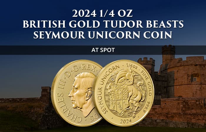 GOLD AT SPOT: 2024 1/4 oz British Gold Tudor Beasts Seymour Unicorn Coin (BU)