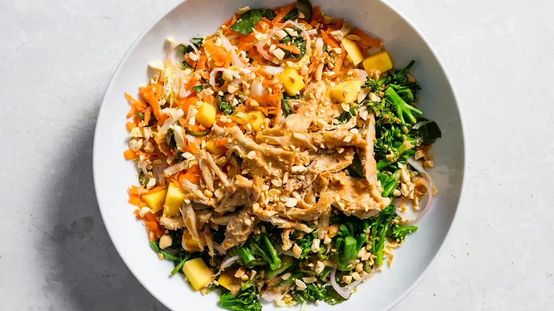 Hearty Green Salad with Spicy Peanut Chicken