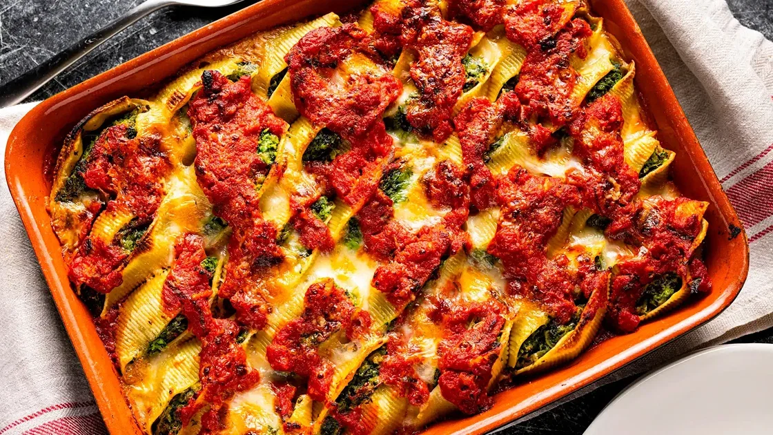 Stuffed Shells with Peas, Spinach, and Fennel