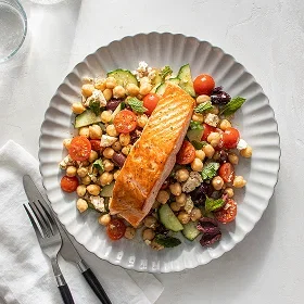 Pan-Seared Salmon with Mediterranean Chickpea Salad