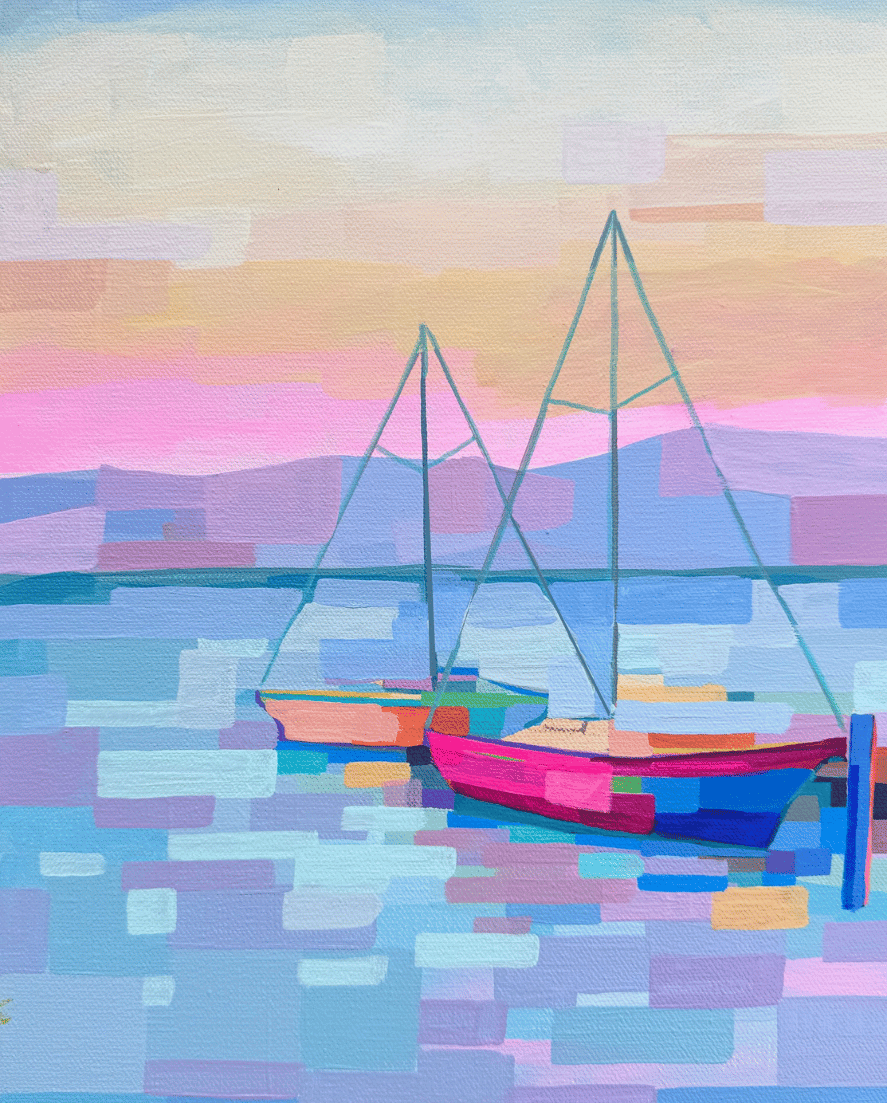 colorful painting boat on lake