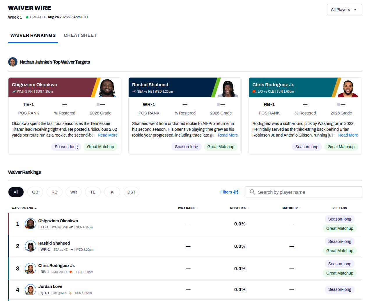 New Waiver Wire Tool