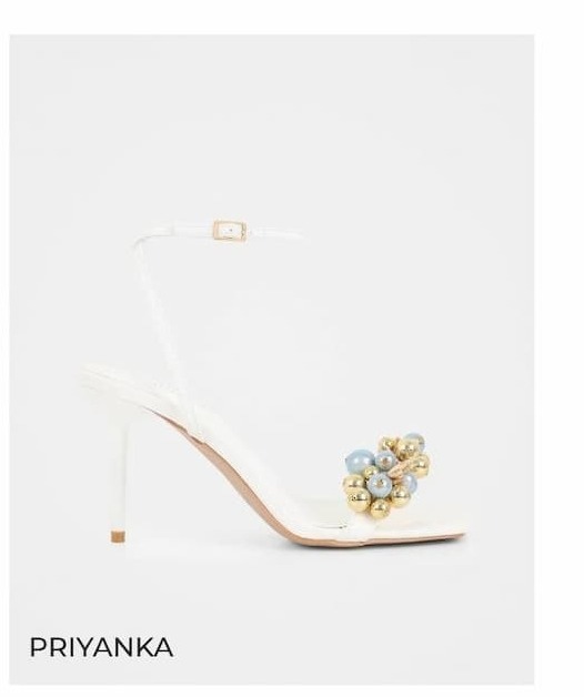 priyanka white bead heeled sandal 