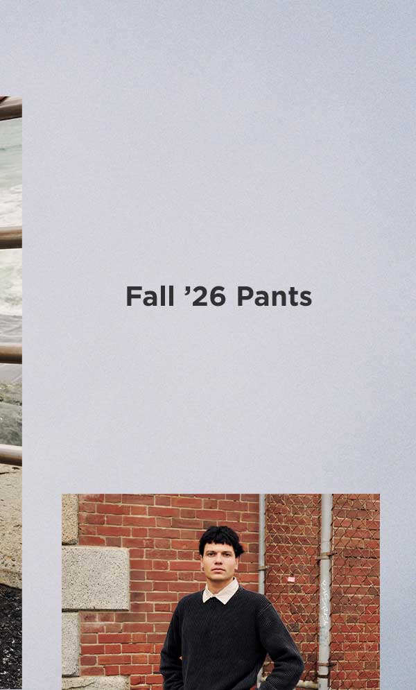 Shop Fall '26 Pants - Man in black Swell Sweater and Camo Deck Pant