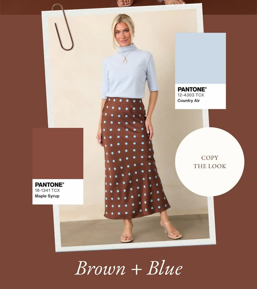 "Brown + blue. Copy the look."