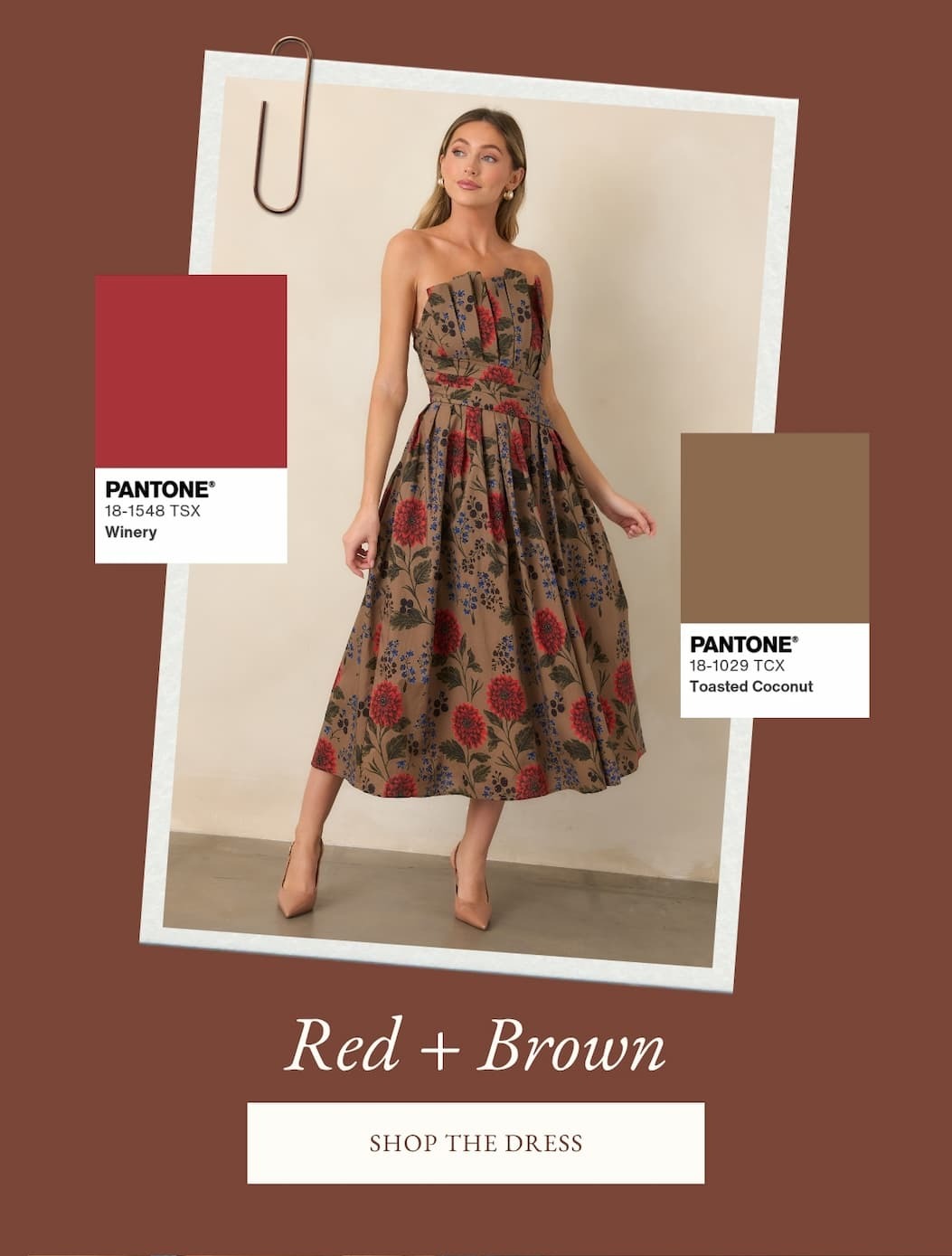 "Red + Brown. Shop the dress."