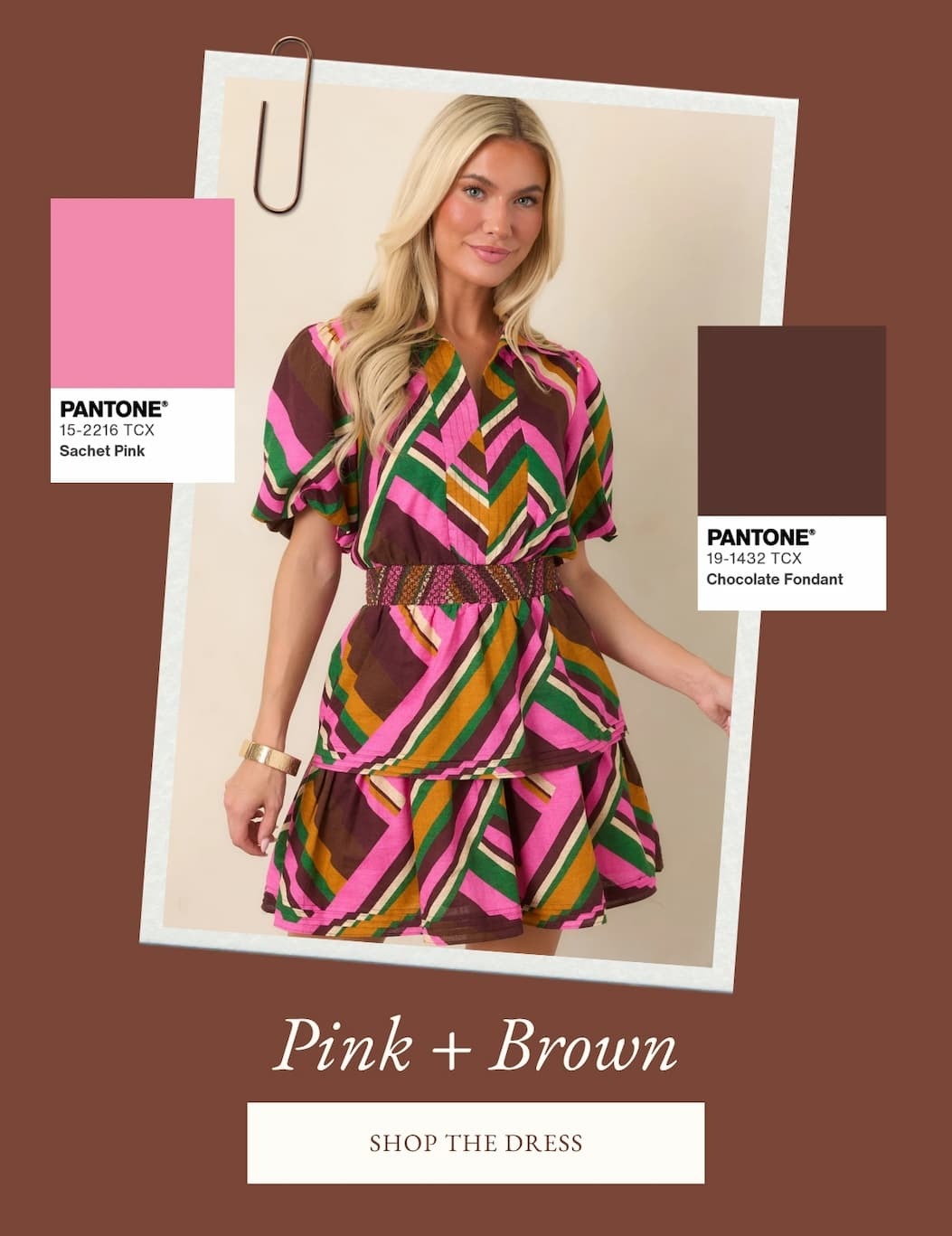 "Pink + Brown. Shop the dress."
