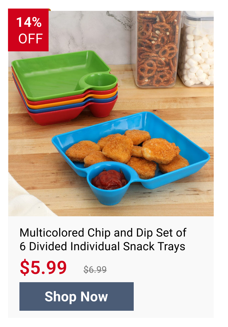 Multicolored Chip and Dip Set of 6 Divided Individual Snack Trays