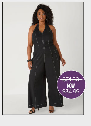 Cotton Twill Halter Jumpsuit