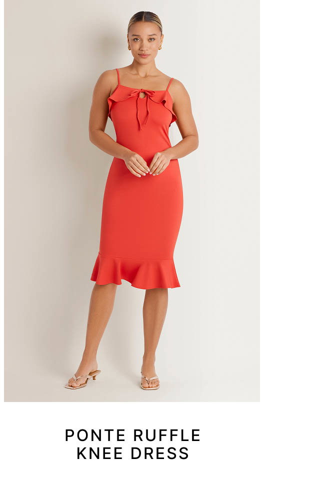 Ponte Ruffle Knee Dress