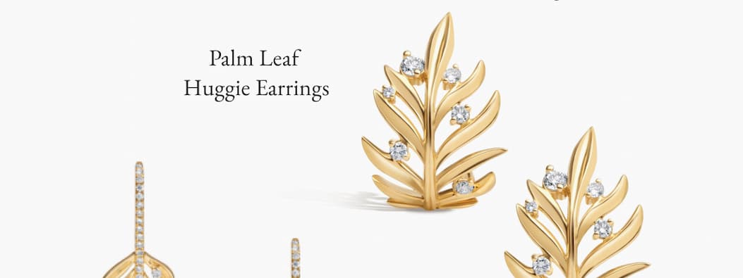 Palm Leaf Oval Huggie Earrings