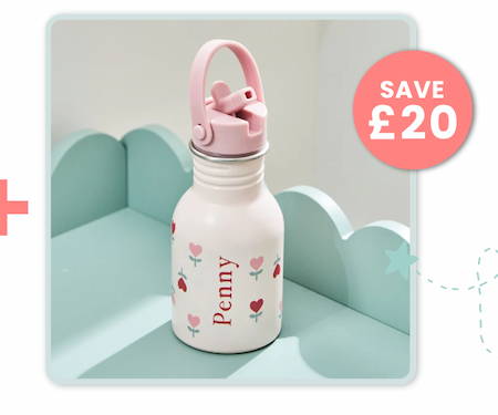 Personalised Heart Flower Pink Water Bottle