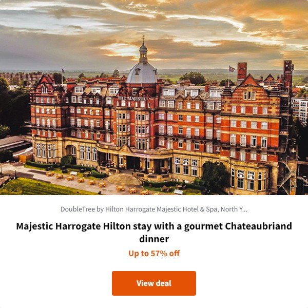 Majestic Harrogate Hilton stay with a gourmet Chateaubriand dinner