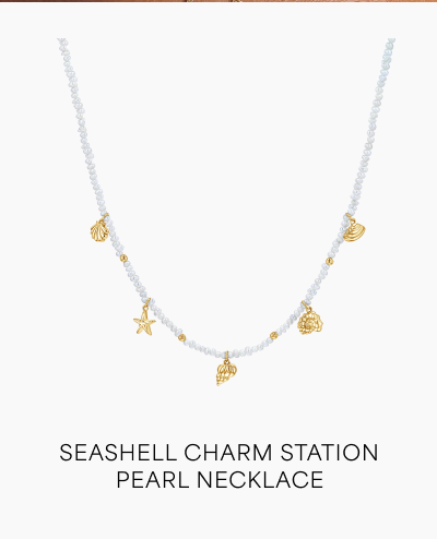 Seashell Charm Station Pearl Necklace