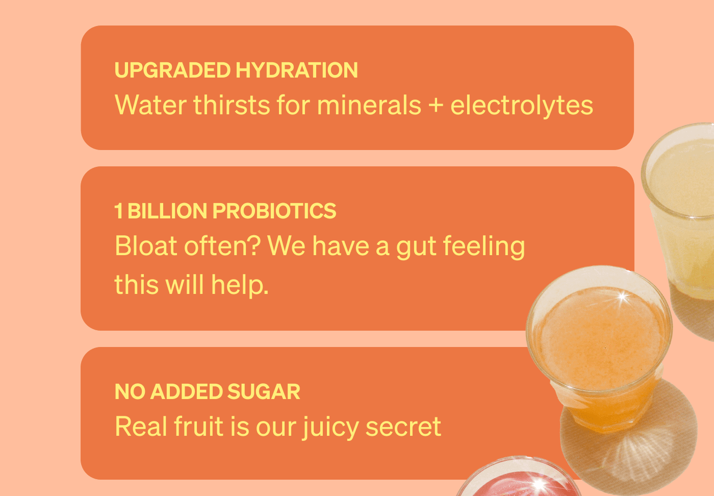 Upgrade hydration, 1 billion probiotics, no added sugar, just add water.