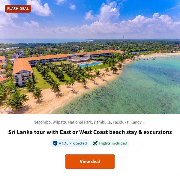 Sri Lanka tour with East or West Coast beach stay & excursions