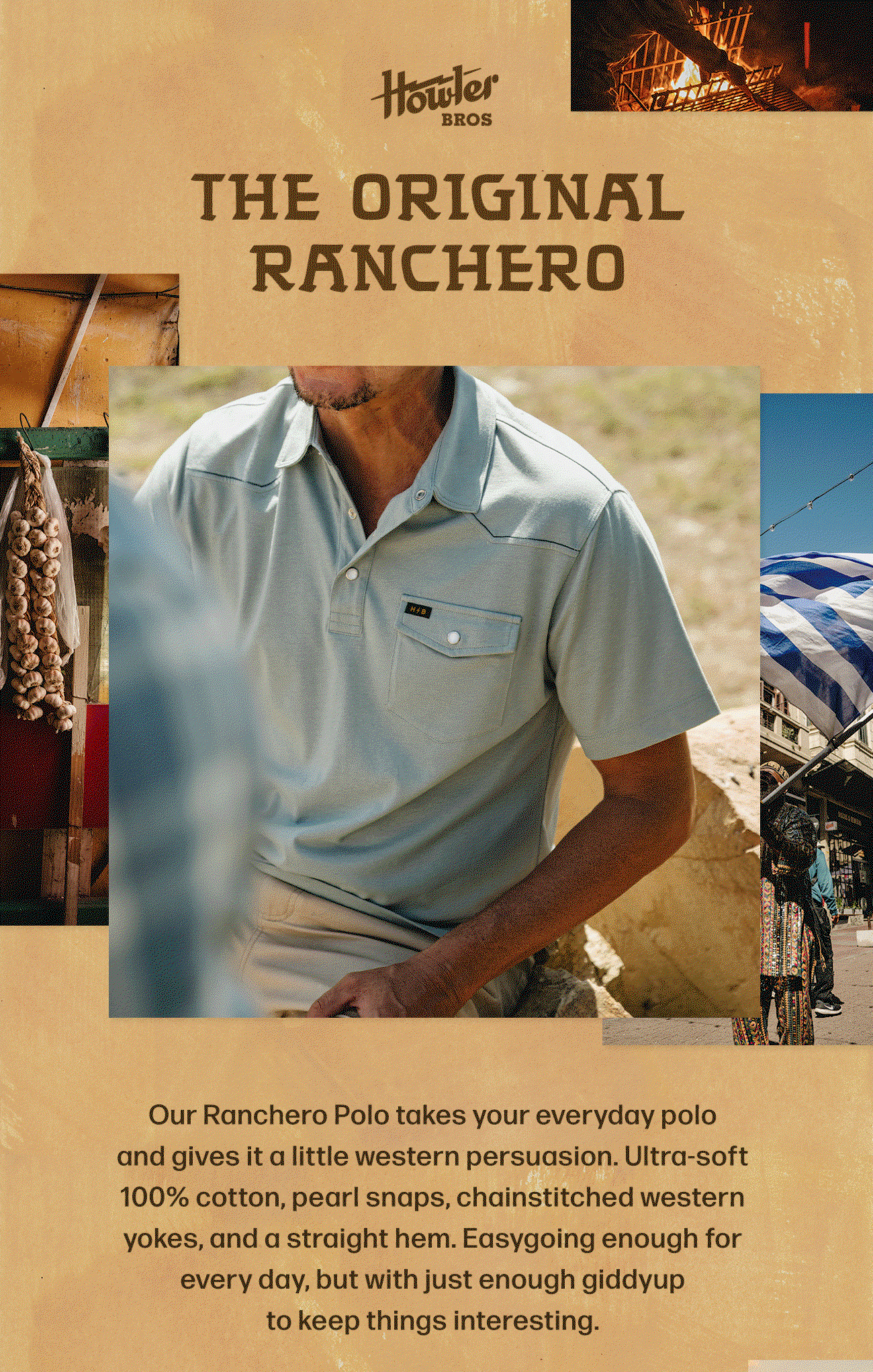 Our Ranchero Polo takes your everyday polo and gives it a little western persuasion. Ultra-soft 100% cotton, pearl snaps, chainstitched western yokes, and a straight hem. Easygoing enough for every day, but with just enough giddyup to keep things interesting.