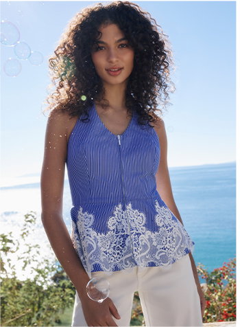 Dark Navy Lace Peplum Halter Vest