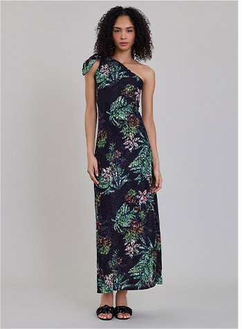 One-Shoulder Jungle Pattern Lace Dress
