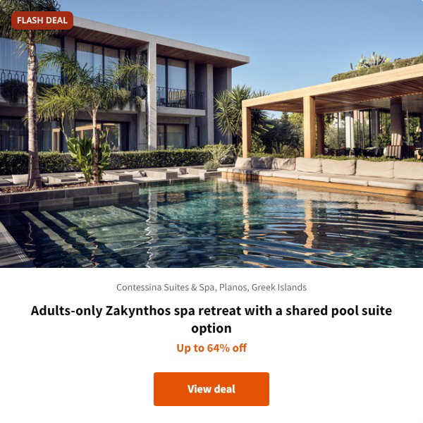 Adults-only Zakynthos spa retreat with a shared pool suite option