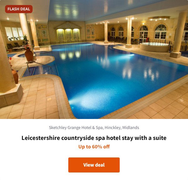 Leicestershire countryside spa hotel stay with a suite