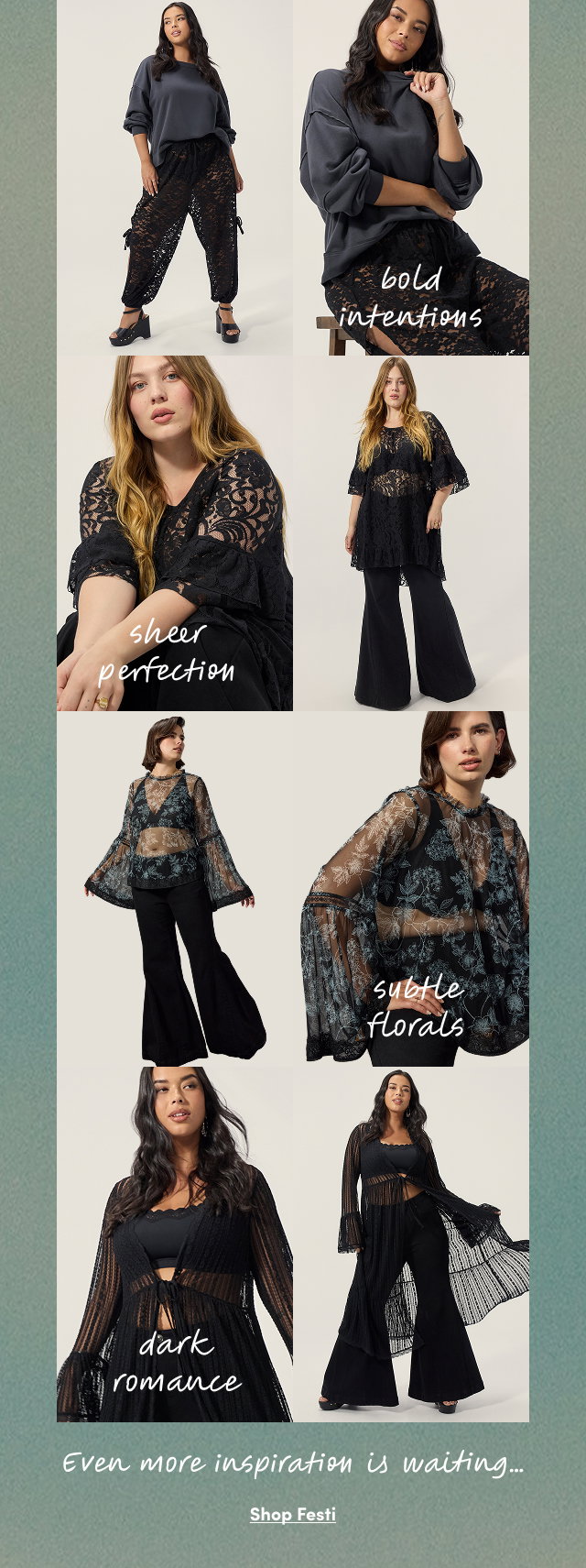 bold intentions | sheer perfection | subtle florals | dark romance | Even more inspiration is waiting... | Shop Festi >