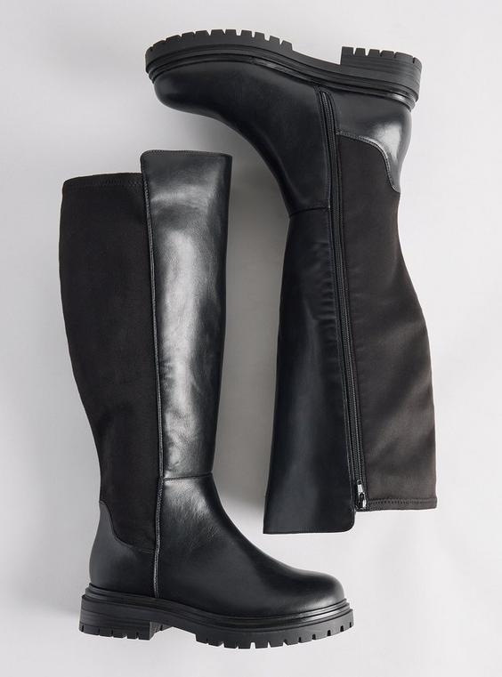 Lug Sole Stretch Back Knee Boot (WW)