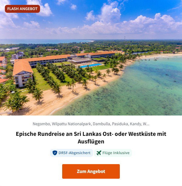 Epische Rundreise an Sri Lankas Ost- oder Westküste mit Ausflügen