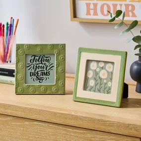 Set of 2 Green Ceramic Square Photo Frames