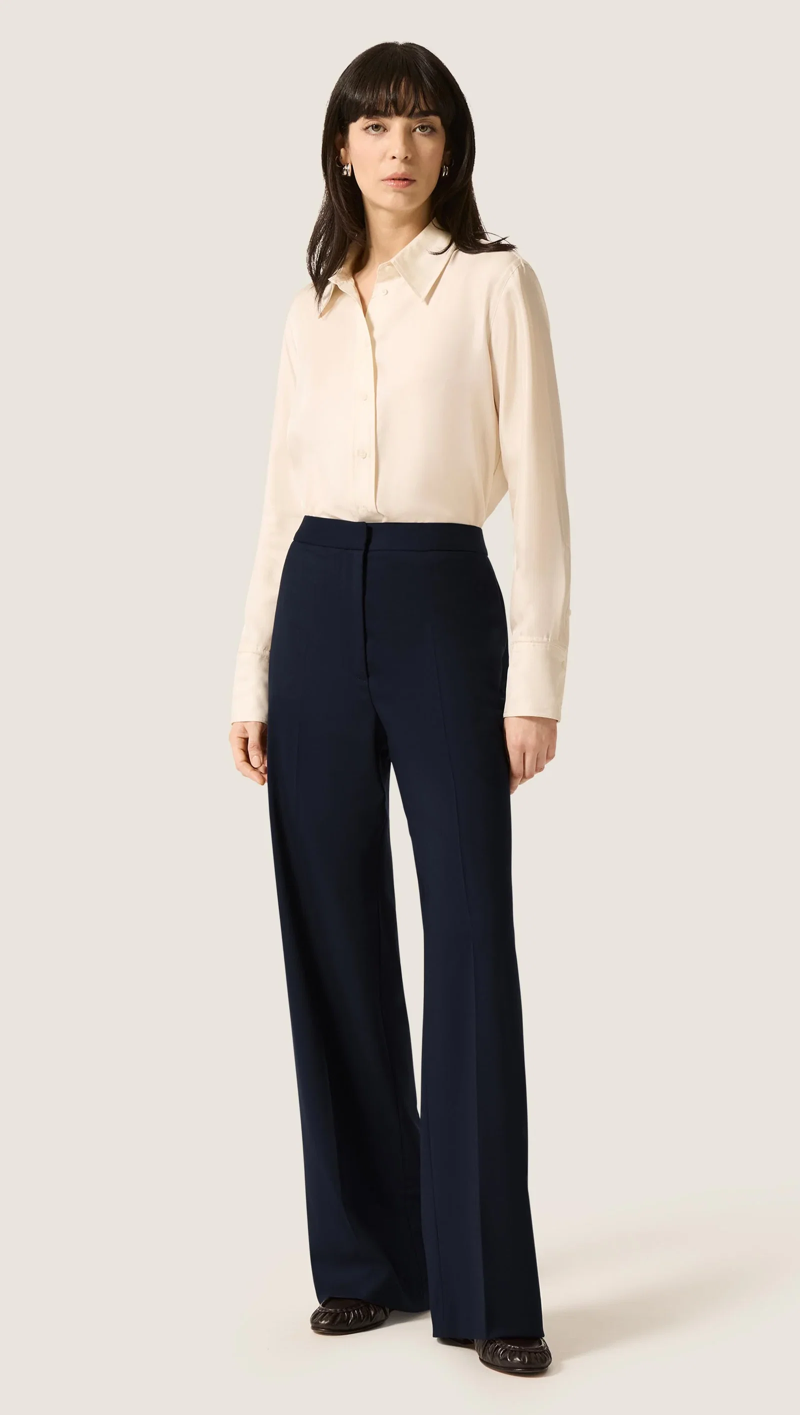 Image of Wide Leg Trouser in Seasonless Wool | Midnight