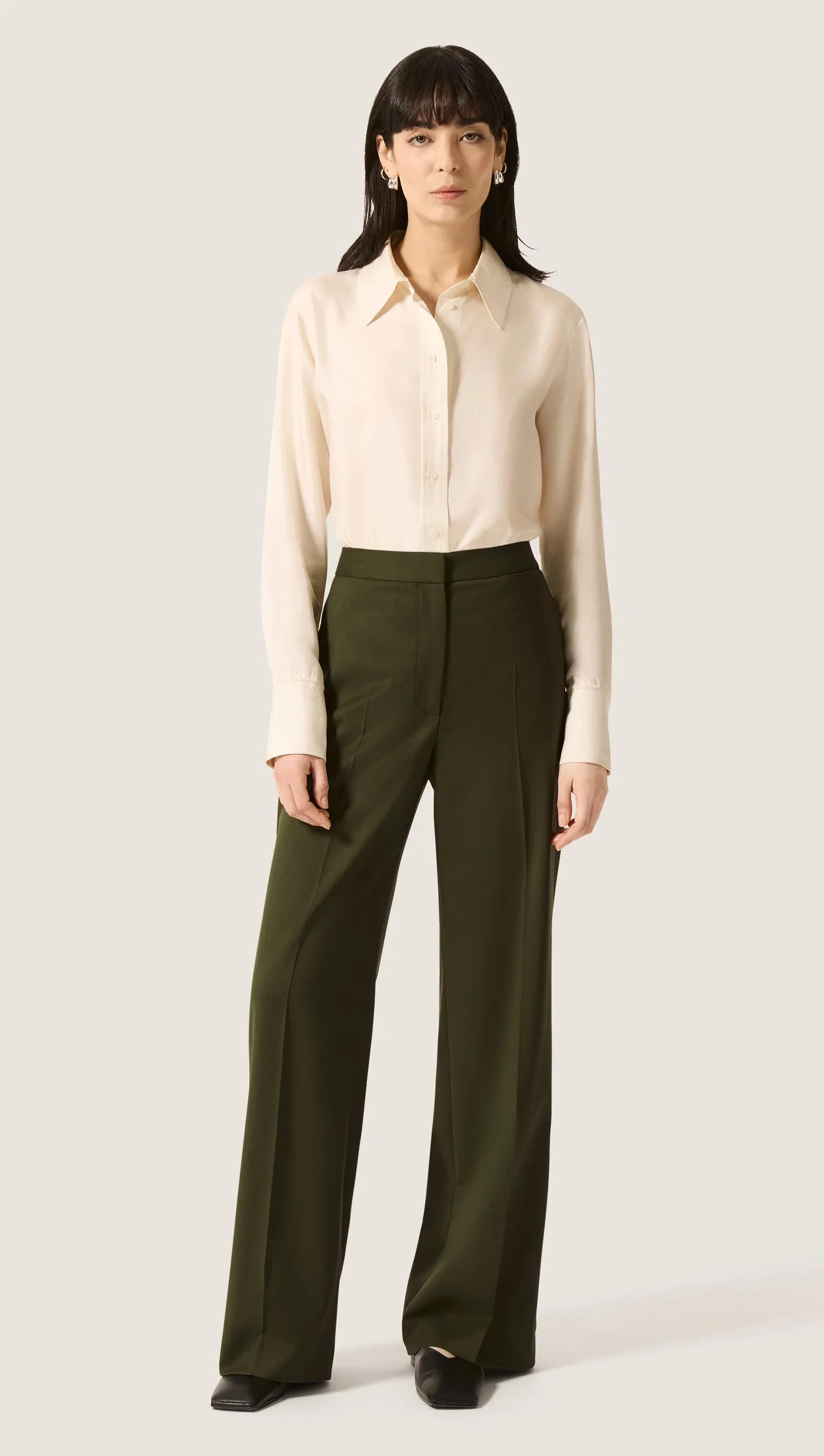 Image of Wide Leg Trouser in Seasonless Wool | Olive