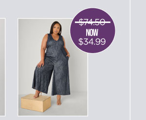 Textured Denim Wide Leg Jumpsuit