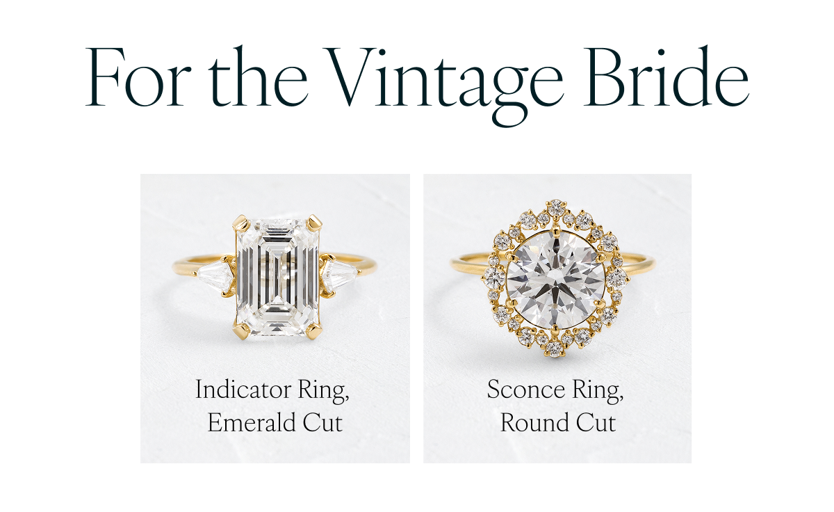 For the Vintage Bride. Indicator Ring, Emerald Cut. Sconce Ring, Round Cut